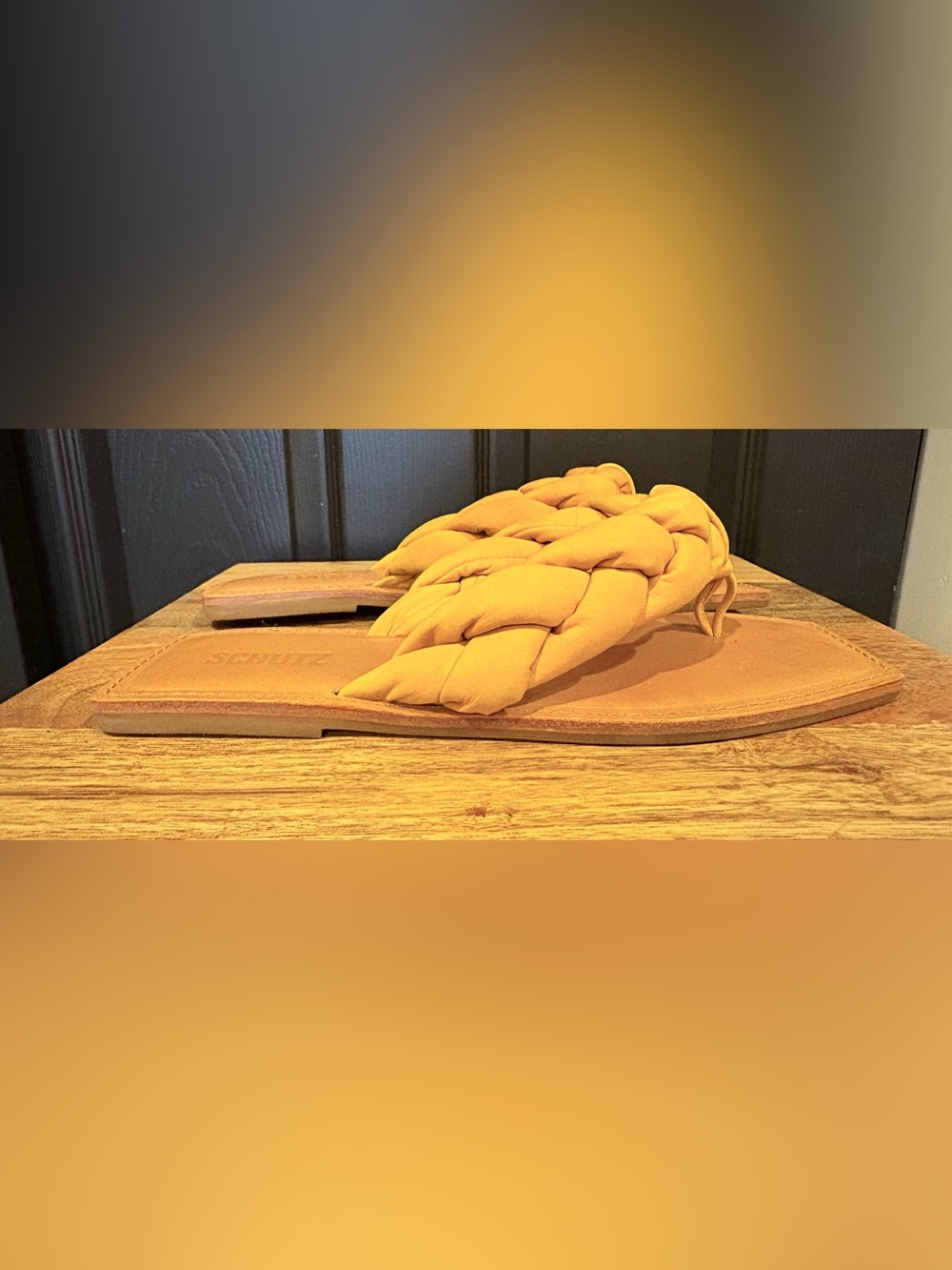 SCHUTZ Braided Yellow Leather Toe-Post Sandal - Picture 10 of 11